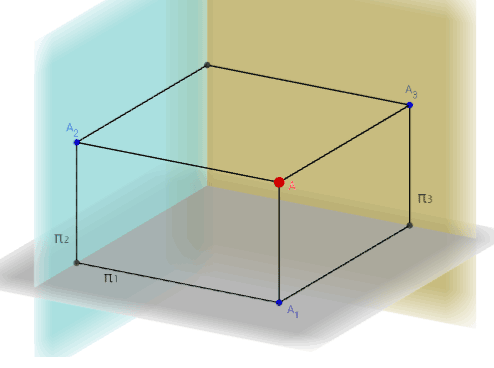 Интерактивная модель. Ортогональные проекции точки на три плоскости проекции