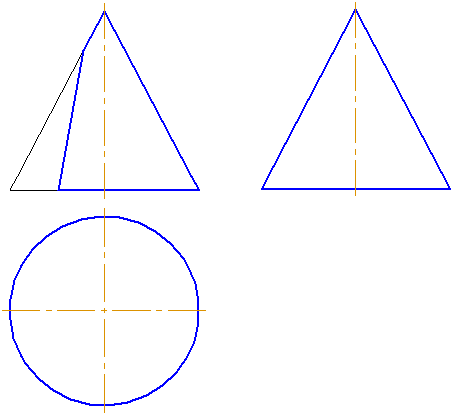 последовательность построения пересечения конической поверхности плоскостью