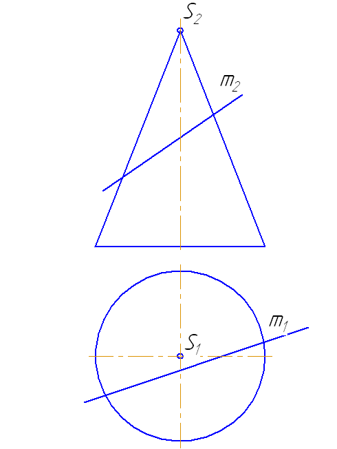 последовательность построения точек пересечения прямой с поверхностью конуса