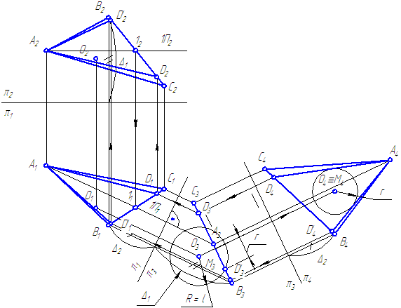 В плоскости σ=ΔАВС через точку А провести прямую AD, удаленную от точки О на заданное расстояние
