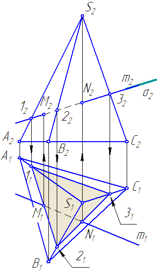 Рисунок 6.1 – Пересечение поверхности пирамиды прямой