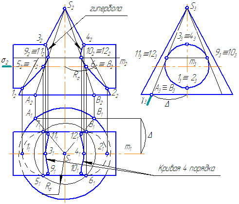 Рисунок 8.5 – Построение линии пересечения конуса и цилиндра