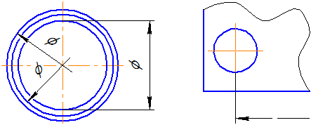 Размерные линии с обрывом при указании размера диаметра окружности и от базы, не изображенной на данном чертеже