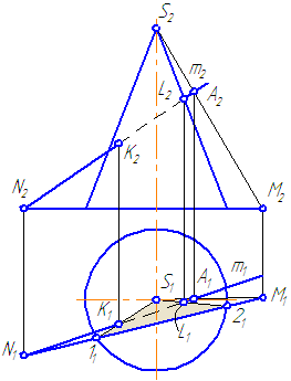 Рисунок 7.14 – Построение точек пересечения прямой с поверхностью конуса