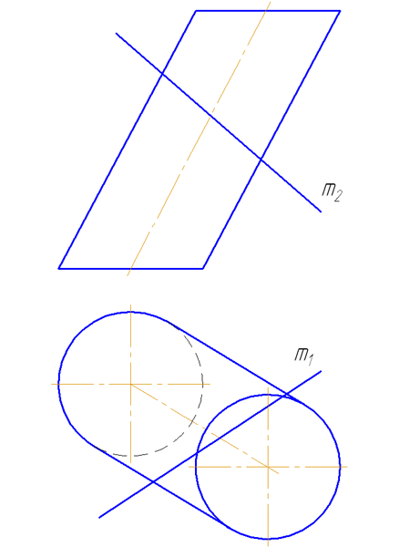 последовательность построения точек пересечения прямой с наклонным цилиндром